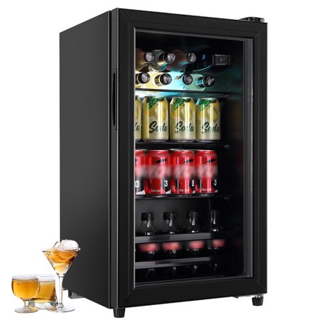 Mini Beverage Refrigerator with Glass Door, 115 Can Capacity, Adjustable Shelves, Small Fridge, drink fridgeï¼Suitable for Soda, Beer, Beverages, Essential for Home/Bar/Office.
