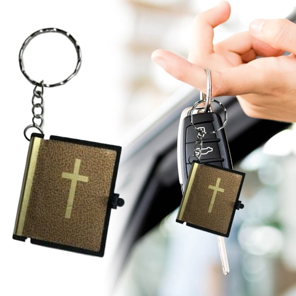 Mini Bible Wallet Keychain Pendant, Genuine Keychain Book Key Ring Religion Gift, Pink A