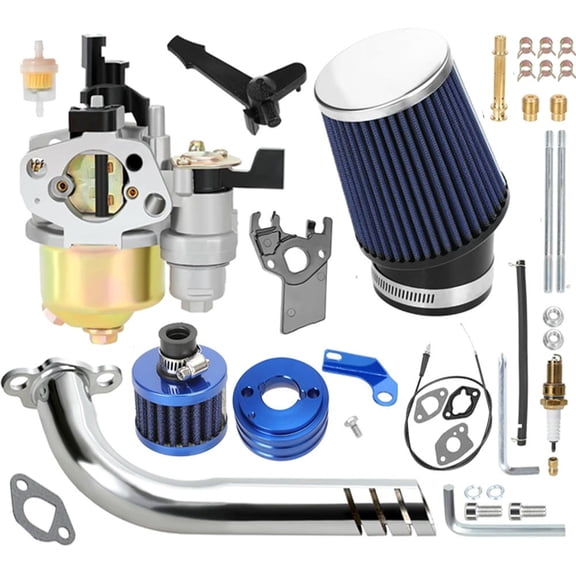 Mini Bike 212cc Carburetor Exhaust Pipe & 62mm air filte* Kit for Predator 212cc 224 196 6.5hp GX160 Coleman CT200U BT200X CT200U-EX Baja MB165 MB200 KT196 Go Kart GX200 Kit Parts Blue  
