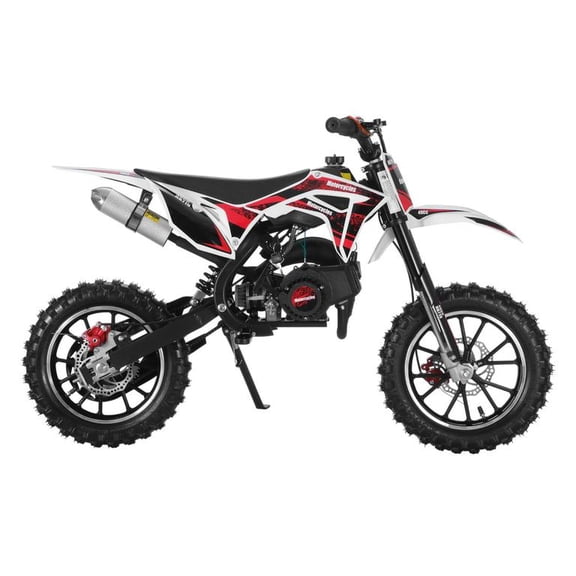 Mini Bike 49cc 2-Stroke, Off-Road Motorcycle Youth Pull Start 40km/h Metal Frame 150kg Load Red