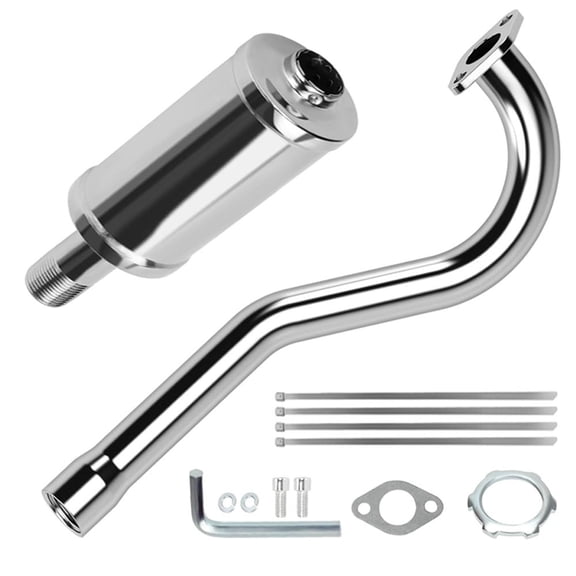 Mini Bike Central Long Exhaust Header Pipe with Muffler Kit Compatible with Coleman CT100U GMB100 Massimo Predator 79cc 3HP 98cc 154F 3.0HP Engin* GPS Rascal 98 Lite Minibike Parts Silver