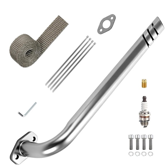 Mini Bike Exhaust Header Pipe Kit Compatible with Motovox MBX10 MBX11 MBX12 Monster Mega Moto MMB105 MMB80 Coleman RB100 RT100 Minibike 79cc Lifan Engine Go Kart Cart Parts Silver