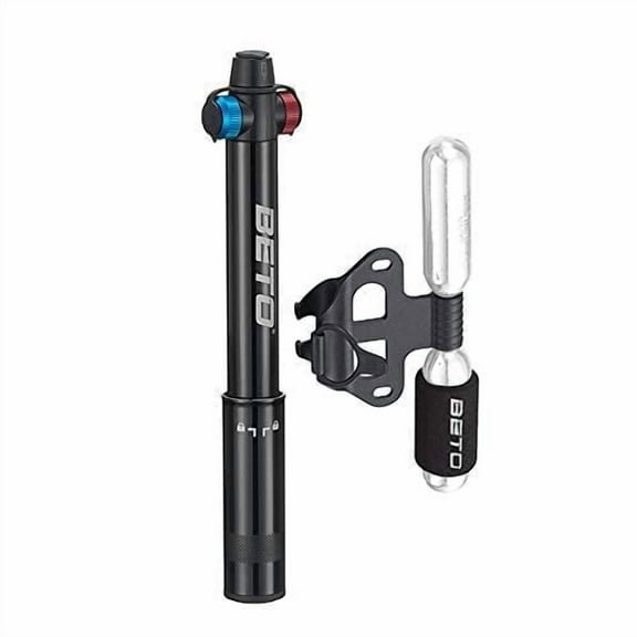 BETO Mini Bike Pump with CO2 Inflator, Dual Mode Hand & CO2 Valve, Lightweight CNC Aluminum, Auto Presta/Schrader Head, Portable Bicycle Tire Pump for Road & Mountain Bikes