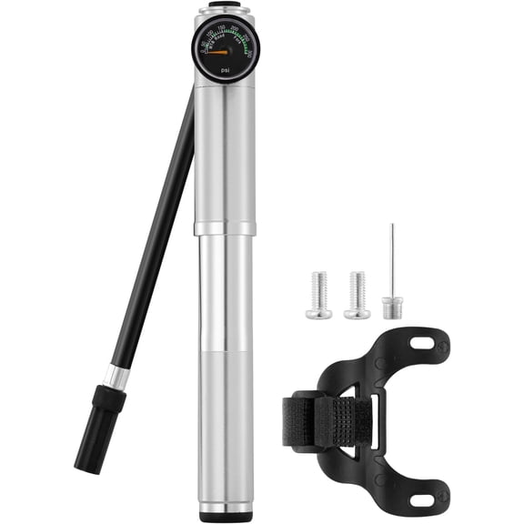 Mini Bike Pump with Gauge, Portable Frame Pump - Shock Inflator for Fork and Rear Suspension - Fits Presta & Schrader Valves - Lightweight for Road Mountain & BMX Bikes - High Pressure 300 PSI