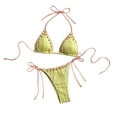thumbnail image 1 of Mini Bikini Set Women Sexy Cheeky High Cut Triangle Halter String Two Piece Swimwear Solid Color Stretch Fabric, 1 of 3