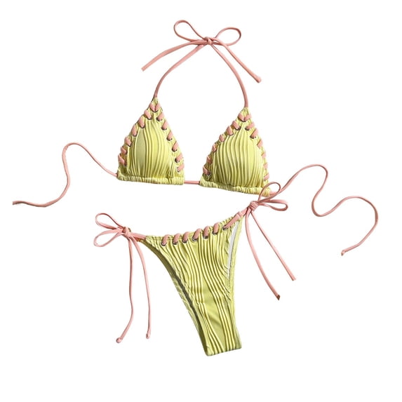 Mini Bikini Set Women Sexy Cheeky High Cut Triangle Halter String Two Piece Swimwear Solid Color Stretch Fabric