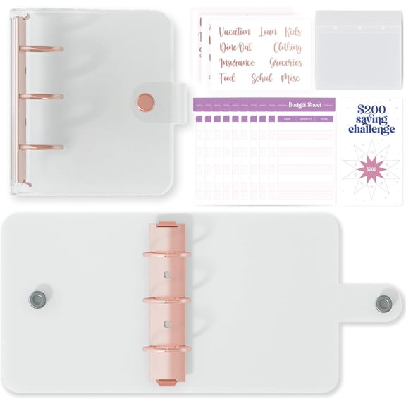 Mini Binder With  Envelopes - Cute  A8 Wallet,  Organizer, 3 Ring Clear Budgeting Planner for  Savings