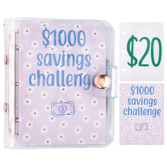 Mini Binder with Cash Envelopes $1000 Savings Challenge Binder Money Budgets Cash Wallet PVC Binder Notebook Reusable Pink