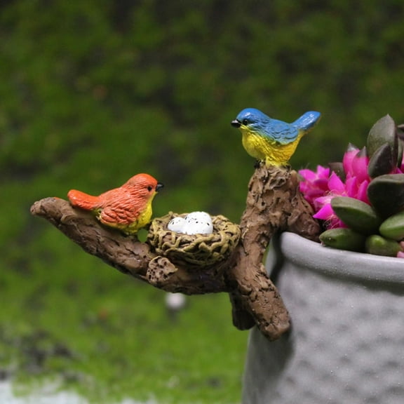 Mini Birds Perched on Branches, Flower Pot Hugger Figurines, Micro Resin Birds Sculpture, Outdoor Statues Planter Pot Terrarium Fish Tank Edge Bonsai Craft Decor Fairy Garden Accessories