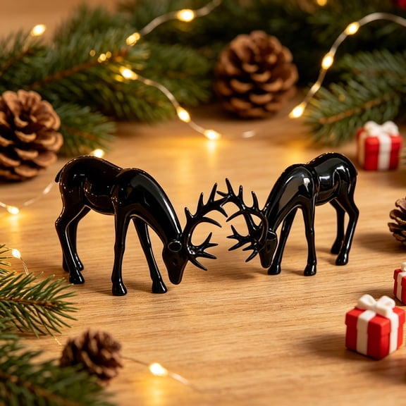Mini Black Deer Statues Set of 2, Small Resin Deer Figurines for Entryway Desk Shelf, European Style Imitation Metal Decor, Garden Porch Accent, Weather Resistant Craft