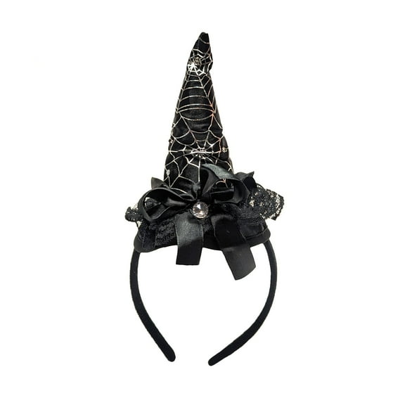 Mini Black Light Up Witch Hat Spiderweb Headband LED Glow Halloween Party Costume Accessory