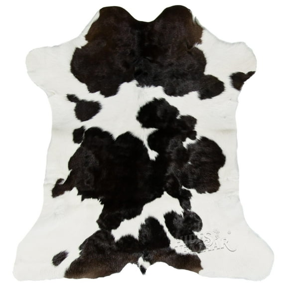 Black and White Mini Cowhide Genuine Leather Calf Rug, 3x2ft