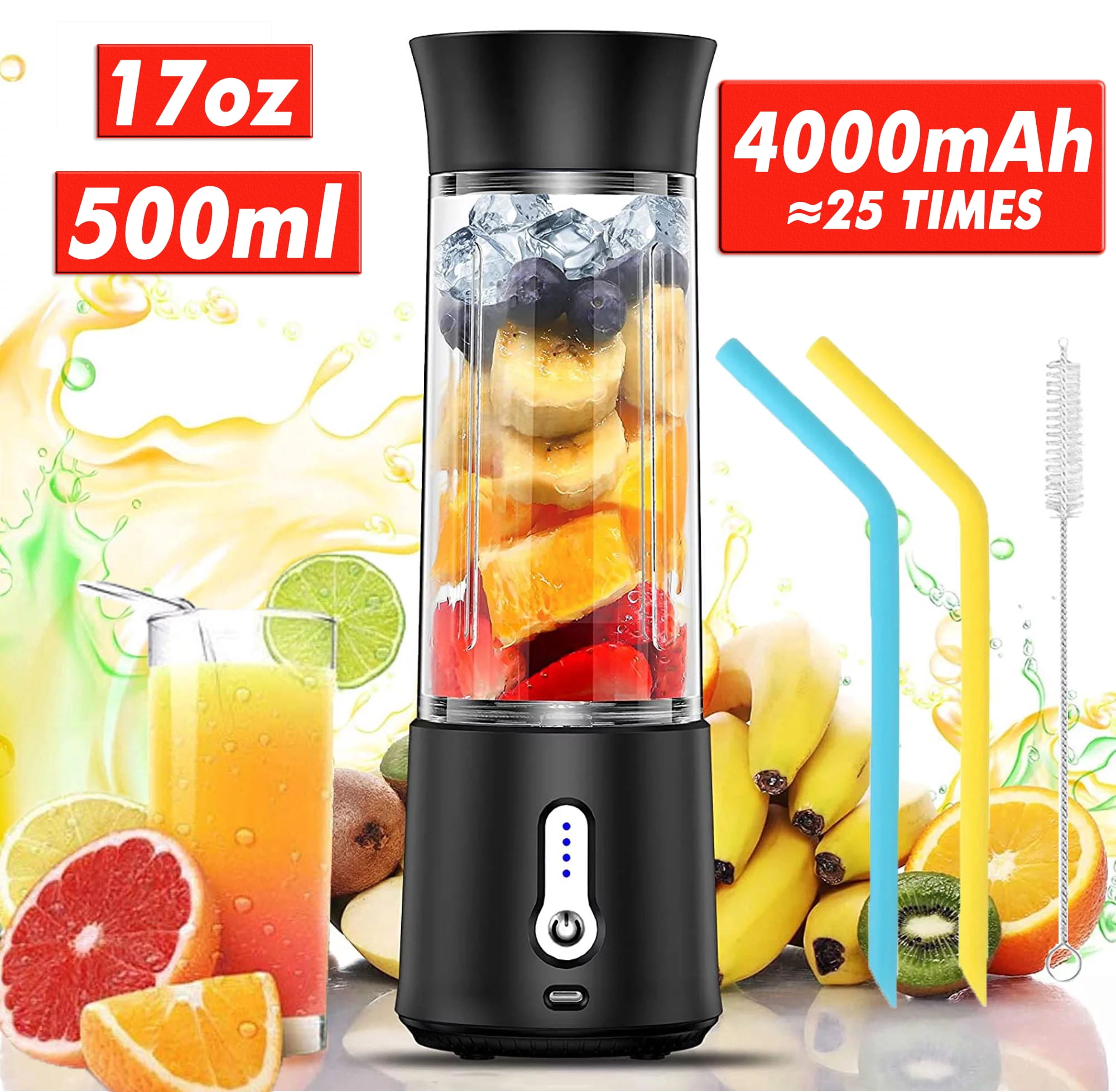 Mini Blender Personal Portable Blender Small Smoothies Blender, Tanbaby  500ml Portable Juicer Cup for Smoothies Shakes with 4000mAh Tpye-C  Rechargeable, for Traveling, Outdoor, Gym, Office (Black)