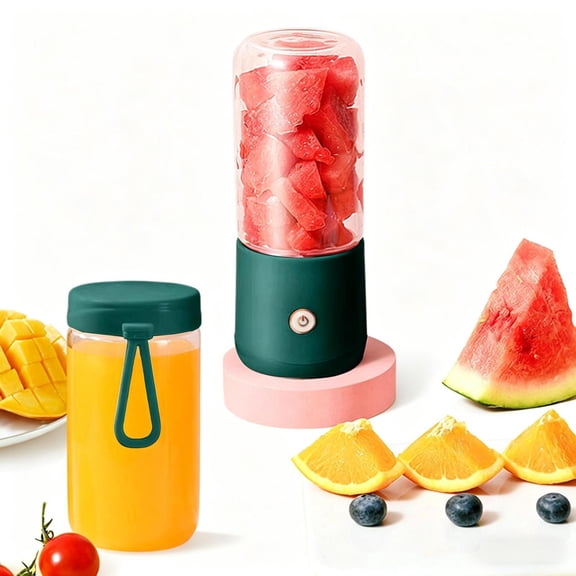 Mini Blender, Portable Personal Juicer Cup, Type-C Rechargeable 6 Stainless Steel Blades with Double Cup Design, Food Grade Glass Fruit Vegetable Blender for Home Office Travel,Green
