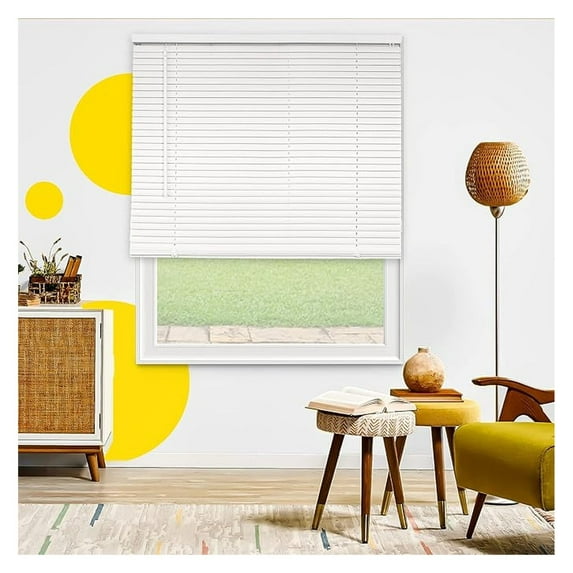Mini Blinds, Horizontal Window Blinds, " W x 84" H, Grand White, Cordless Operation with Light Filtering and Room Darkening