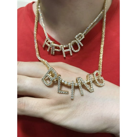 Mini Block Initial CZ Letters - .925 Sterling Silver - Rhodium (C)