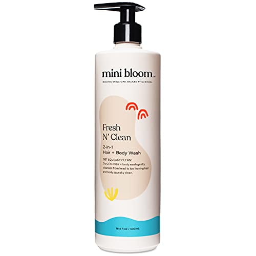 Mini Bloom Fresh N? Clean 2-in-1 Hair + Body Wash | Shampoo Sulfate-Free | Baby & Kid Safe | Gently Cleanses Head to Toe w/Aloe Leaf, Chamomile Extract, Skin-Calming Lavender & Botanicals 16.6 oz