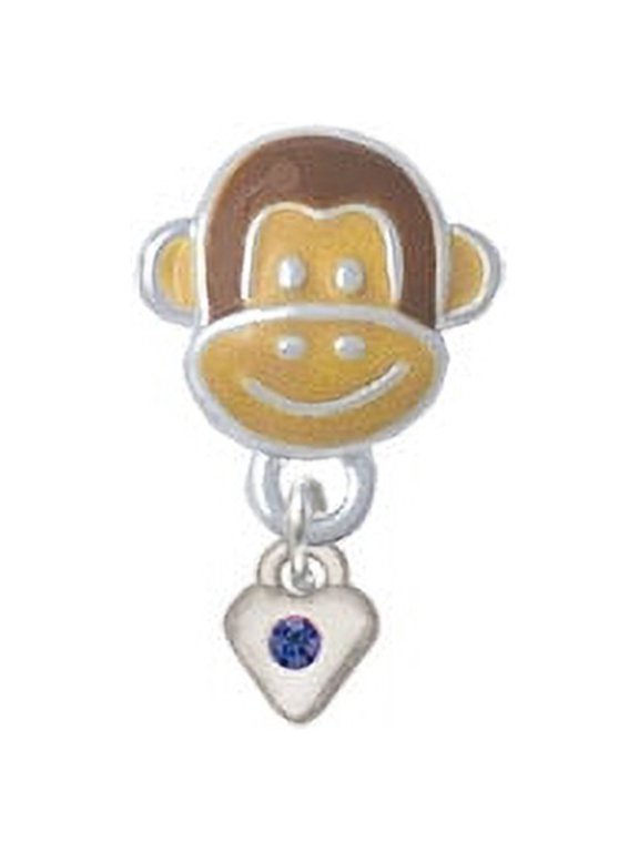 Mini Blue Birthday Crystal Heart - Monkey Face Charm Bead