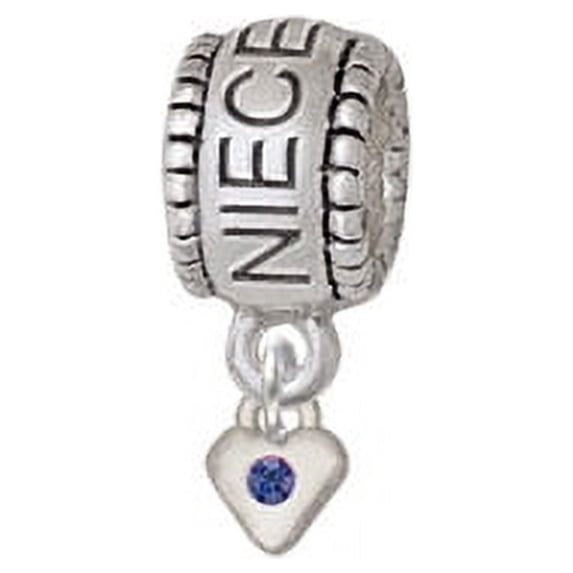 Mini Blue Birthday Crystal Heart - Niece Charm Bead