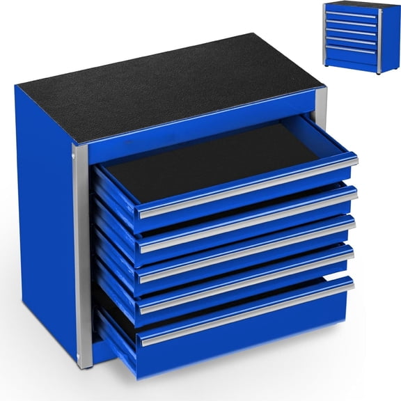 Mini Blue Tool Box, Portable 5-Drawer Micro Roll Cab Steel Stackable Tool Box with Liner, Blue Small Tool Case for Tools Storage and Organizers, Home DIY