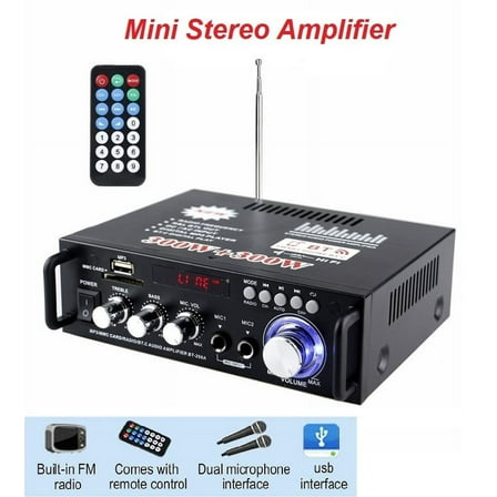 Home Audio Receivers & Amplifier 300W+300W 2 Channel Wireless Blue tooth 5.0 Power Sound Receiver Mini Home Theater Speaker Support USB,SD Card,FM Radio,12V 110V, Black