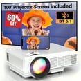 thumbnail image 1 of Mini Bluetooth 5.1 Projector with 100" Projector Screen, Full HD 1080P 170" Display Supported, 1 of 5
