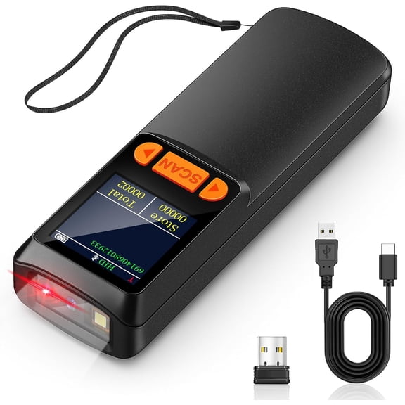 Mini Bluetooth Barcode Scanner, Wireless 2D QR 1D Bar Code Scanners with LCD Screen Display & Setting Keypad & AI Voice, Small Portable Handheld Barcode Reader for Smart Phone, Computers & POS