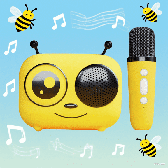 Mini Bluetooth Karaoke Machine Cute Bee Design Portable Singing Speaker with Microphone, Voice Effects Vocal Reduction & Noise Suppression