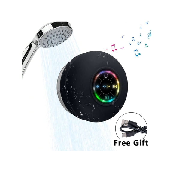 Mini Bluetooth Shower Speaker with LED Light - Portable Waterproof, Strong Bass, Hands-Free Speakerphone, Rechargeable via Micro USB
