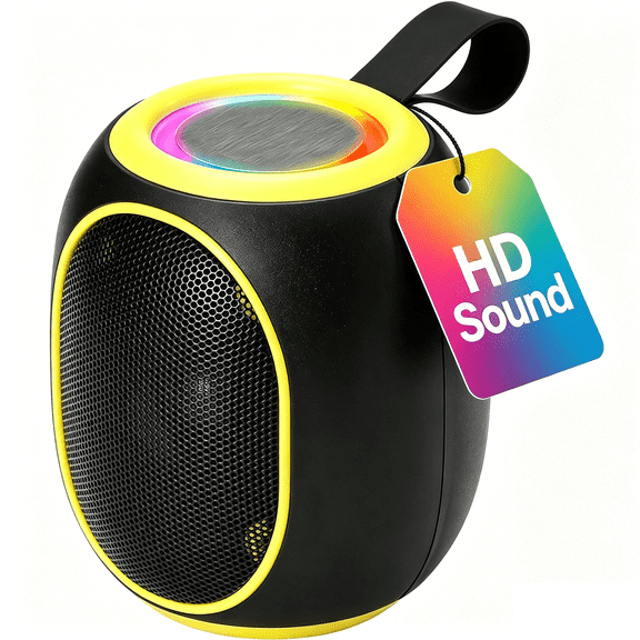 Mini Bluetooth Speaker with Bass Subwoofer, Portable Wireless Speaker with RGB Light, Built-in Microphone, USB/TF Support, Surprise Gift for Music Lovers(Black Yellow)