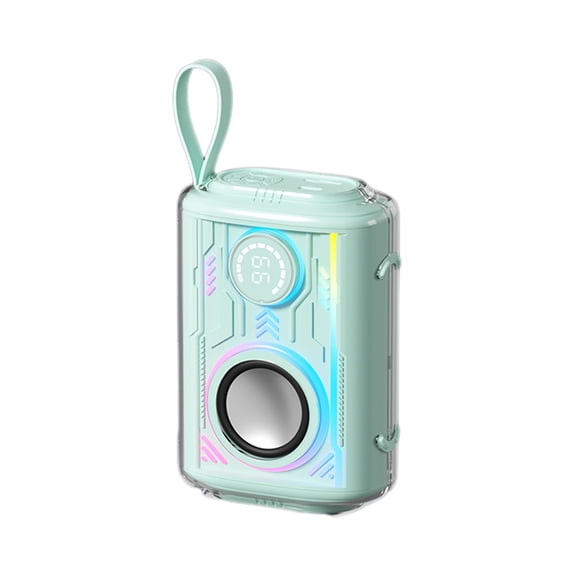 Mini Bluetooth Speaker Transparent Shell with RGB Lights Portable Wireless Outdoor Speaker Cyberpunk Style Speaker with Hanging Rope and Battery Display