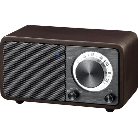 Sangean WR-7DK Wood Cabinet Mini Bluetooth Speaker with FM Radio Tuner and Aux-in Dark Cherry/Wood