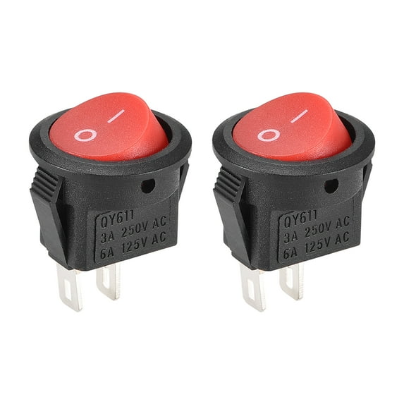 Mini Boat Rocker Switch Round Toggle Switch Red for Boat Car Marine 2pins ON/OFF AC 250V/3A 125V/6A, 2pcs