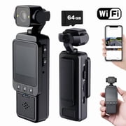 Mini Body Camera, 1080P FHD WiFi Video Camera with Audio and Photograph, Clip Pocket Vlog Camera for Daily Work Serving Records,180  Rotating Head, 120  Wide Angle, Built-in Flash, 64GB Card