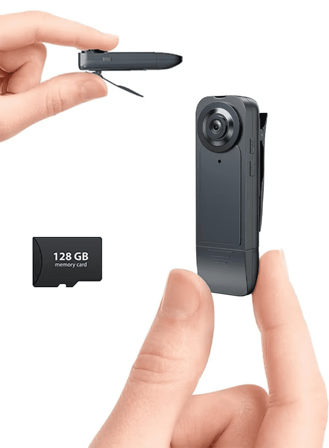 Mini Body Camera 1080P HD Wearable Video Recorder with Clip, Motion Detection, Night Vision, Loop Recording, Built-in Battery, Includes 128GB Micro SD Card