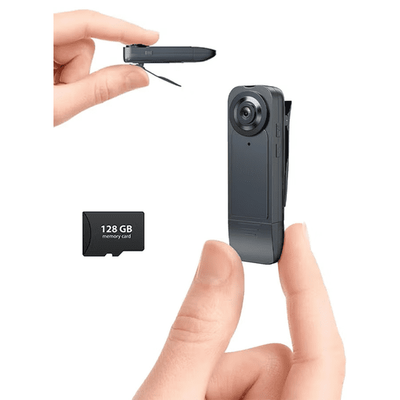 Mini Body Camera 1080P HD Wearable Video Recorder with Clip, Motion Detection, Night Vision, Loop Recording, Built-in Battery, Includes 128GB Micro SD Card