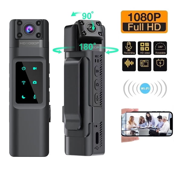 Mini Body Camera, 1080P Portable Pocket Video Camera with Clip & Night Vision, 180 Rotating Lens, Wide-angle Shooting, Loop Recording, Long Power Life for Law Enforcement Travel Outdoor Sports