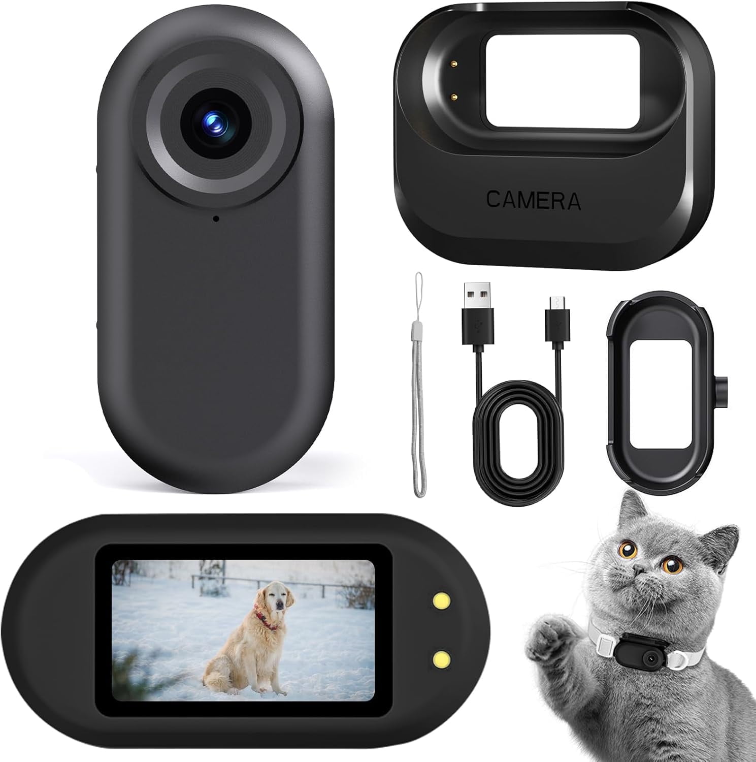 Mini Body Camera, 1080p Wearable Thumb Size Cam with Charging Case, Pet Camera, POV Cam with Motion Detection, Photo Shooting, Video Recording for Cat, Dog, Sport, Waterproof, Black