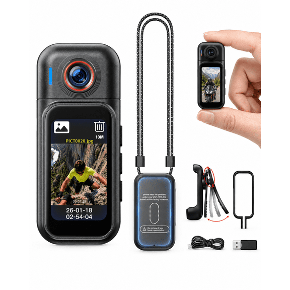 JETO Mini 64GB 1080P HD Clip-on Body Camera with Touch Screen, App Live View, Magnetic Pendant & Accessories for Travel, Vlog, Pet, Work Security
