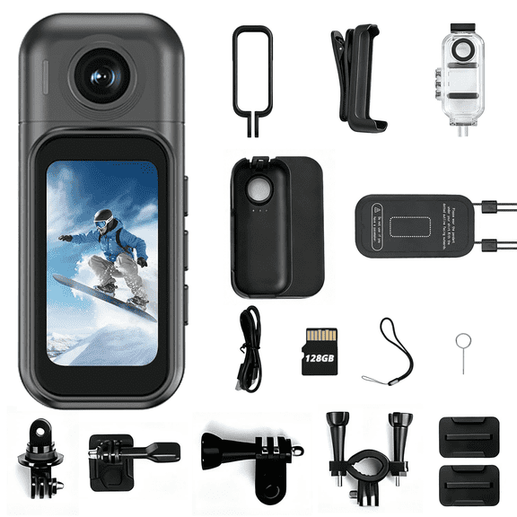 JETO Mini 1080P HD 64GB Body Camera with Touch Screen, Magnetic Pendant & Bike Mount, Portable Video Recorder for Vlogging, Selfie and Travel