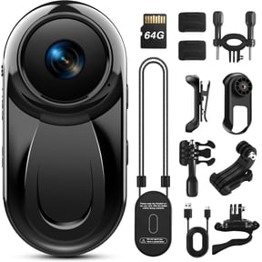 Mini Body Camera with 64GB Card, 1080P Thumb Vlogging Cam Hands-Free Recording, Tiny Action Camera with 360° Rotate Clip&Magnetic Clip, Wearable Video Recorder for Traveling/Motorcycle