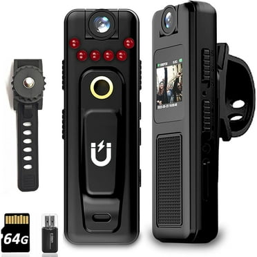 Mini Body Camera with Audio & Video Recording -1080p 64GB Camcorders -180° Rotatable Lens, with Night Vision, Loop Recording Worn Cams - for Personal Travel, Walking, Law Enforcement Outdoor