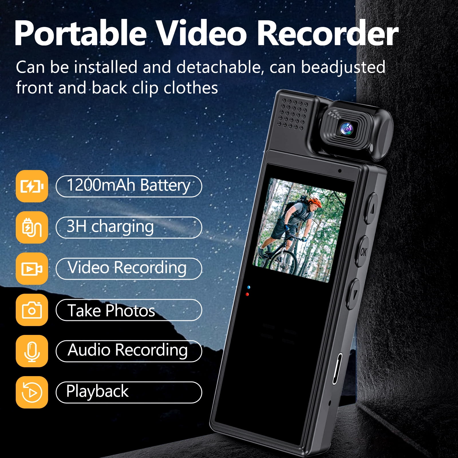 Mini Body Camera with Video Recording, Portable Body Worm Cam with Motion Detection Portable Video Recorder for Office, Travel, Cycling, Hiking