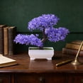 thumbnail image 1 of Mini Bonsai Tree – Three-Pronged Welcoming Pine, Perfect Desktop Decorative Small Potted Plant, Artificial Tree in a Plastic Cement Pot for Home and Office, 1 of 7