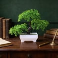 thumbnail image 1 of Mini Bonsai Tree – Three-Pronged Welcoming Pine, Perfect Desktop Decorative Small Potted Plant, Artificial Tree in a Plastic Cement Pot for Home and Office, 1 of 7