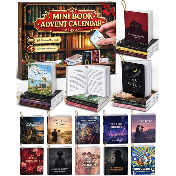 Mini Book Advent Calendar 2026 for Book Lovers, 24 Christmas Ornaments | 24 Readable, Decorative, Collectible Mini Books, Classic World Literature Surprises Christmas Countdown for Adults, Teens