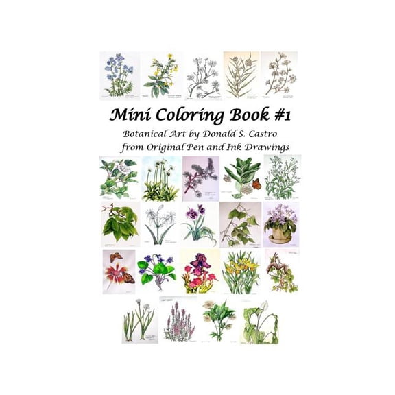Mini Botanical Art Coloring Book : Pen & Ink Drawings
