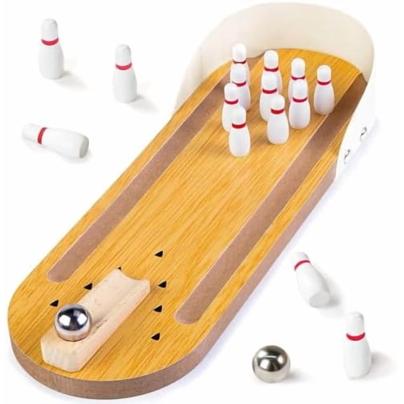 Mini Bowling Game Set for Kids & Adults, Indoor Wooden Tabletop Bowling Game Desk Toys for Multiple Players, Stocking Stuffers Gag Gifts, Shooting Games for Office Stress Relief$$Sport & Recreation
