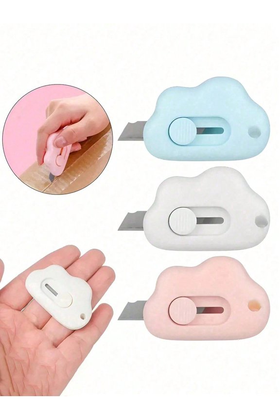 Mini Box Cutter Cloud Shaped Retractable Box Opener Paper Cutter Art DIY Project Key Chain Hole Cute Adorable School Stationery