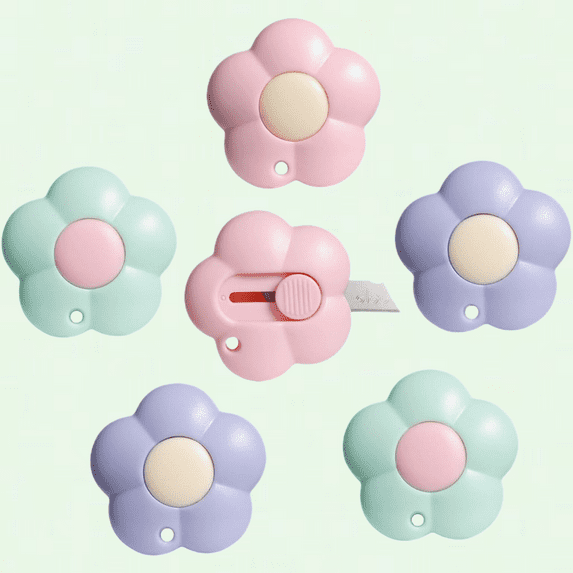 Mini Box Cutter Set of 6, Retractable Utility Knife with Keychain Hole, for Home, Office, and DIY Projects